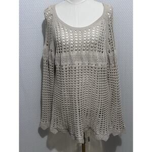 Retro Threads BOHO COTTON Sweater Crochet Long Sleeve Layering Beige Size XXL